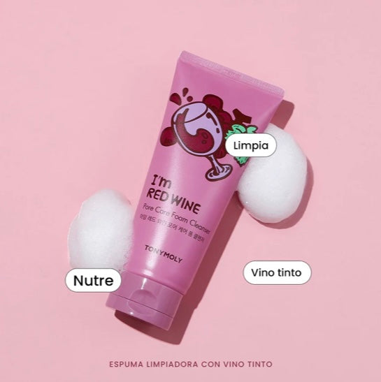 Tonymoly, Kit I’m red wine con espuma limpiadora facial de 180 ml + 1 mascarilla de vino tinto 100 ml