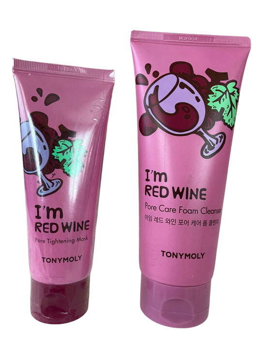 Tonymoly, Kit I’m red wine con espuma limpiadora facial de 180 ml + 1 mascarilla de vino tinto 100 ml