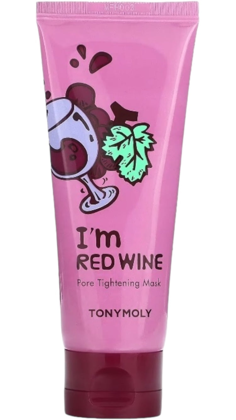 Tonymoly, Kit I’m red wine de 3 mascarillas  de tela de 21 g c/u + 1 mascarilla en crema de vino tinto de 100 ml.