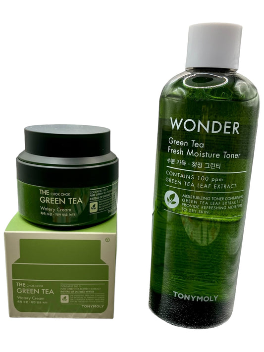 Tonymoly, kit The Chok Chok - Green Tea crema hidratante 60 ml + Tonico hidratante té verde 500ml